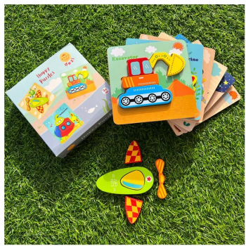 Puzzle din lemn 3 autovehicule Happy joc educativ