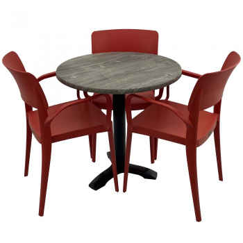 Set mobila de terasa restaurant Raki Olp Pine masa rotunda 70cm cu blat werzalit si picior metalic culoare negru 3 scaune PANORA cu brate ro 