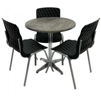 Set mobila de terasa restaurant Raki Olp Pine masa rotunda 70cm cu blat werzalit si baza aluminiu 3 scaune ROYAL negre 