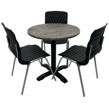 Set mobila de terasa restaurant Raki Olp Pine masa rotunda 70cm cu blat werzalit si baza metalica 3 scaune ROYAL negre 