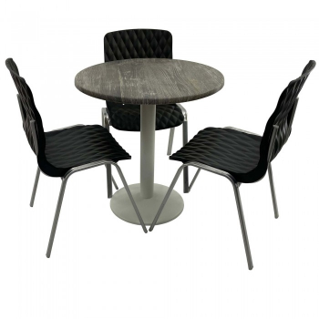 Set mobila de terasa restaurant Raki Olp Pine masa rotunda 70cm cu blat werzalit si baza metalica culoare alba 3 scaune ROYAL negre 
