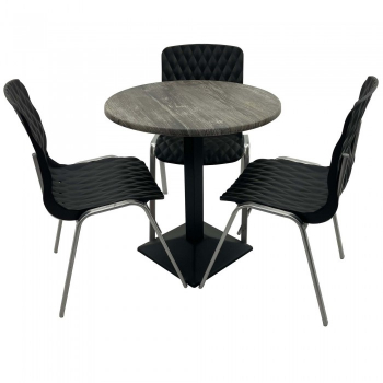 Set mobila de terasa restaurant Raki Olp Pine masa rotunda 70cm cu blat werzalit si baza metalica culoare negru 3 scaune ROYAL negre 