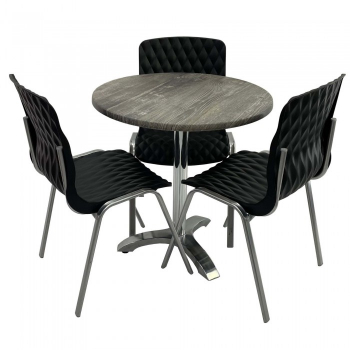 Set mobila de terasa restaurant Raki Olp Pine masa rotunda 70cm cu blat werzalit si picior aluminiu 3 scaune ROYAL negre 