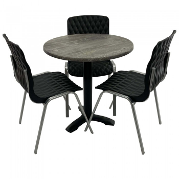 Set mobila de terasa restaurant Raki Olp Pine masa rotunda 70cm cu blat werzalit si picior metalic culoare negru 3 scaune ROYAL negre