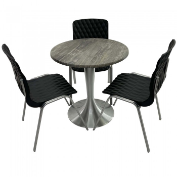 Set mobila de terasa restaurant Raki Olp Pine masa rotunda 80cm cu blat werzalit si baza aluminiu 3 scaune ROYAL negre 