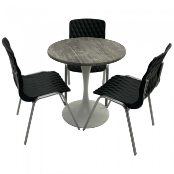 Set mobila de terasa restaurant Raki Olp Pine masa rotunda 80cm cu blat werzalit si baza metalica alba 3 scaune ROYAL negre 