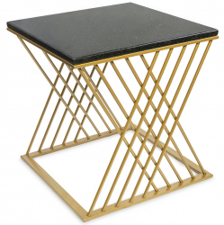 Masuta de Cafea Roma Deluxe cu Blat din Granit Black Galaxy si Cadru Metalic Culoare Negru/Auriu Dimensiuni 50x50x55 cm 