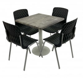 Set mobila de terasa restaurant Raki Olp Pine masa patrata 80x80cm cu blat werzali si baza metalica culoare alba 4 scaune ROYAL negre 