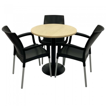 Set 3 scaune SUNSET negru cu masa rotunda 70cm Raki Maple blat werzalit si baza metalica negru 