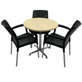Set 3 scaune SUNSET negru cu masa rotunda 70cm Raki Maple blat werzalit si picior cromat 