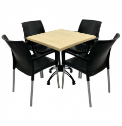 Set 4 scaune SUNSET negru cu masa patrata 70x70cm Raki Maple blat werzalit si baza retro 