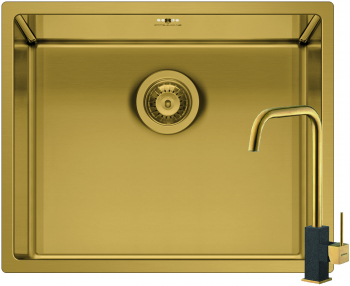 Set chiuveta si baterie Pyramis ASTRIS COLORA dimensiune 50x40cm adancime 20cm baterie pipa inalta finisaj inox PVD gold 
