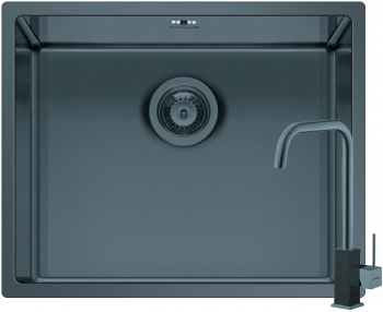 Set chiuveta si baterie Pyramis ASTRIS COLORA dimensiune 50x40cm adancime 20cm baterie pipa inalta finisaj inox PVD gun metal 
