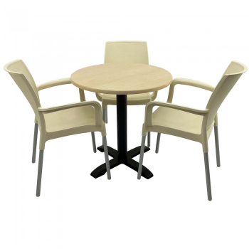 Set bistro de exterior masa rotunda 70cm Raki Maple blat werzalit si baza metalica 3 scaune SUNSET crem 