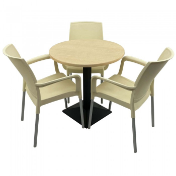 Set bistro de exterior masa rotunda 70cm Raki Maple blat werzalit si baza metalica culoare negru 3 scaune SUNSET crem 