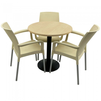 Set bistro de exterior masa rotunda 70cm Raki Maple blat werzalit si baza metalica negru 3 scaune SUNSET crem 