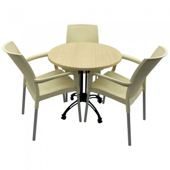 Set bistro de exterior masa rotunda 70cm Raki Maple blat werzalit si baza retro 3 scaune SUNSET crem 