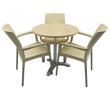 Set bistro de exterior masa rotunda 70cm Raki Maple blat werzalit si picior aluminiu 3 scaune SUNSET crem 