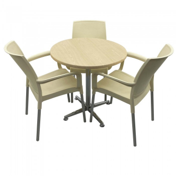 Set bistro de exterior masa rotunda 70cm Raki Maple blat werzalit si picior cromat 3 scaune SUNSET crem