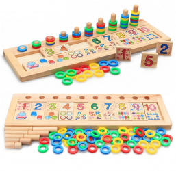 Taba multifunctionala tip Montessori din lemn logarithmic board cu cercuri multicolore pt cantitate numere si operatiuni matematice 