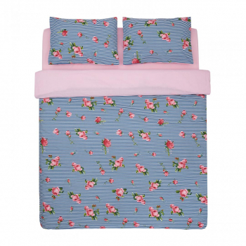 Lenjerie de pat dublu 4 piese bumbac 100 132 TC model Rose multicolor 