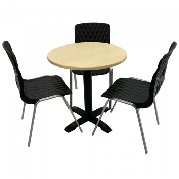 Set mobila de terasa restaurant Raki Maple masa rotunda 70cm cu blat werzalit si baza metalica 3 scaune ROYAL negre 