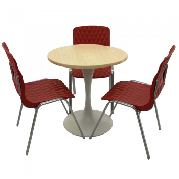 Set mobila de terasa restaurant Raki Maple masa rotunda 70cm cu blat werzalit si baza metalica alba 3 scaune ROYAL rosii 