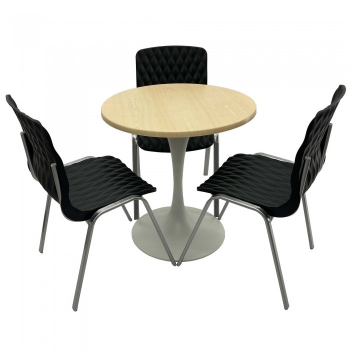 Set mobila de terasa restaurant Raki Maple masa rotunda 70cm cu blat werzalit si baza metalica alba 3 scaune ROYAL negre 