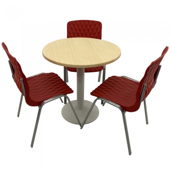 Set mobila de terasa restaurant Raki Maple masa rotunda 70cm cu blat werzalit si baza metalica culoare alba 3 scaune ROYAL rosii 