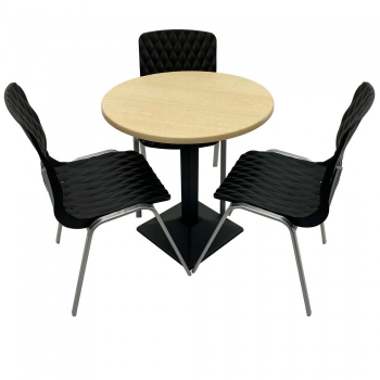 Set mobila de terasa restaurant Raki Maple masa rotunda 70cm cu blat werzalit si baza metalica culoare negru 3 scaune ROYAL negre 