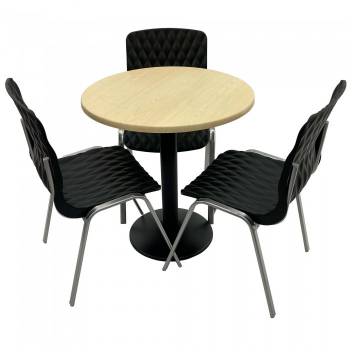 Set mobila de terasa restaurant Raki Maple masa rotunda 70cm cu blat werzalit si baza metalica negru 3 scaune ROYAL negre 