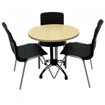 Set mobila de terasa restaurant Raki Maple masa rotunda 70cm cu blat werzalit si baza retro 3 scaune ROYAL negre 