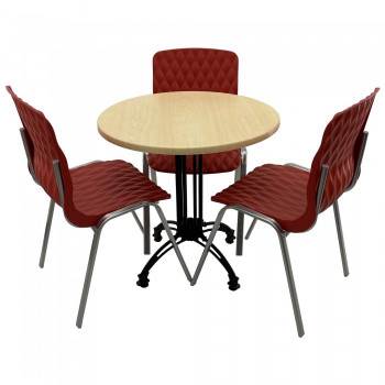 Set mobila de terasa restaurant Raki Maple masa rotunda 70cm cu blat werzalit si baza retro 3 scaune ROYAL rosii 