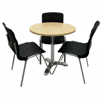 Set mobila de terasa restaurant Raki Maple masa rotunda 70cm cu blat werzalit si picior aluminiu 3 scaune ROYAL negre 