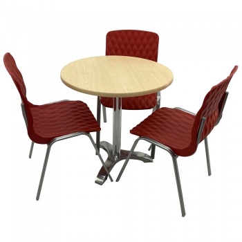 Set mobila de terasa restaurant Raki Maple masa rotunda 70cm cu blat werzalit si picior aluminiu 3 scaune ROYAL rosii 