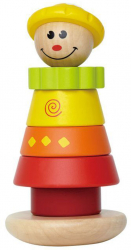 Turn din cercuri de stivuit pentru educatia timpurie montessori lemn Clovn 18 cm 3 ani 