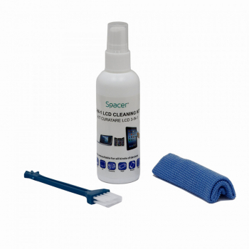 KIT curatare LCD 3-in-1 Spacer solutie curatare 100ml pensula servetel microfibre SP-CL-01 