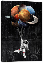 Tablou luminos in intuneric GlowforHome Citat motivational Fantezie Astronaut Cosmonaut cu Baloane in forma de planete 120 cm x 80 cm 