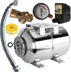 Set hidrofor 50 litri vas expansiune inox presostat manometru racord 5 cai bronz racord flexibil cu cot 60 cm Totokita 