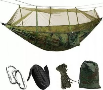 Hamac Army 260x140 cm plasa anti-tantari sarcina maxima 150 kg inchidere fermoar husa depozitare