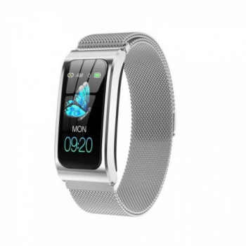 Bratara Smart Eleganta Techstar® AK12 ARGINTIU METALIC Waterproof Unisex Monitorizare Somn Cardiaca IP65 