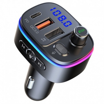 Modulator FM Techstar® T65 Bluetooth 5.0 Voltaj Baterie USB QC 3.0 + 18W PD Type C MicroSD RGB 