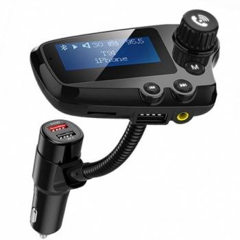 Modulator FM Techstar® T91 NEGRU Quick Charge AUX Bluetooth USB Micro SD Transmitator 