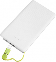 Baterie externa powerbank elSales KP-61 cu 2 conectori pentru incarcare - iOS si MicroUSB 1 conector USB capacitate 6.000 mAh alb 