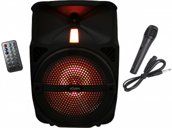 Boxa portabila elSales ELS-Q8 cu Bluetooth USB card telecomanda microfon lumina LED negru 
