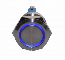 Buton prin apasare elSales ELS-PBA25 diametru 25mm 24 Volti lumina albastra pentru spalatorii auto industrial lifturi metalic 
