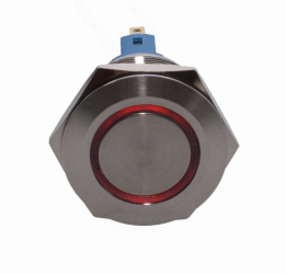 Buton prin apasare elSales ELS-PBR22 diametru 22mm 24 Volti lumina rosie pentru spalatorii auto industrial lifturi metalic 