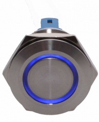 Buton prin Apasare Metalic cu Diametru 25mm elSales ELS-GQ25 Lumina Led Albastra Tensiune Alimentare 24 V Argintiu 