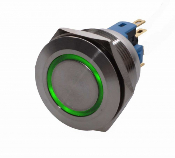Buton prin Apasare Metalic cu Diametru 25mm elSales ELS-GQ25 Lumina Led Verde Tensiune Alimentare 24 V Argintiu 