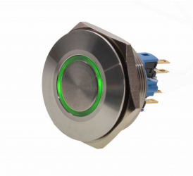 Buton prin Apasare Metalic cu Diametru 30mm elSales ELS-GQ30 Led Verde Tensiune Alimentare 24 V Argintiu 